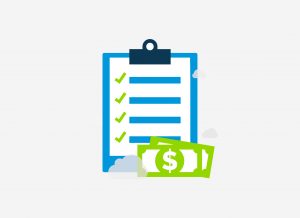 icon of clipboard with check marks and dollar bills
